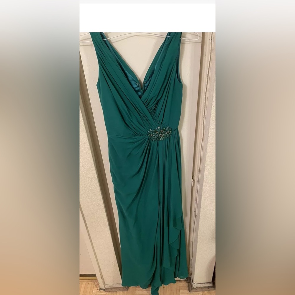 Badgley Mischka evening gown dress emerald green silk dress sz 0